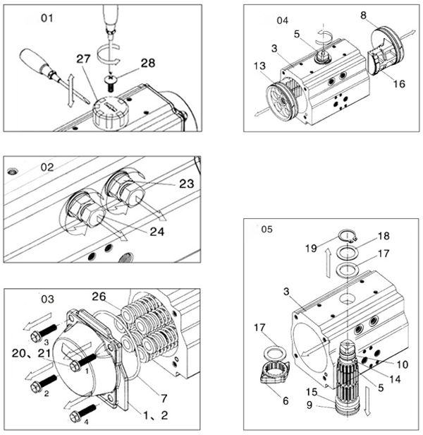 disassemble pneumatic rotary actuator